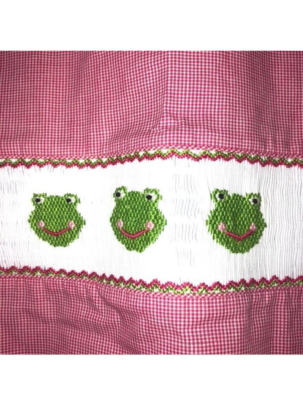 NWT Anavini Girls Hand Smocked Red Jumper Dress Frog Design - 100% Cotton Size 6 - Picture 5 of 7